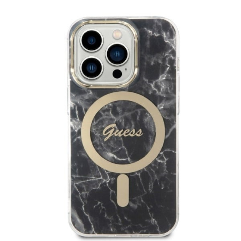 Guess GUBPP14XHMEACSK Capa + Carregador sem fios Apple iPhone 14 Pro Max preta Hardcase, Marble, MagSafe