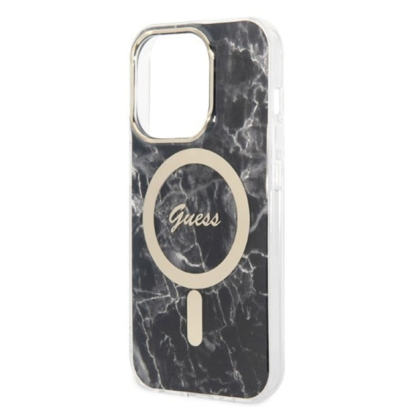 Guess GUBPP14XHMEACSK Capa + Carregador sem fios Apple iPhone 14 Pro Max preta Hardcase, Marble, MagSafe