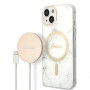 Guess GUBPP14MHMEACSH Capa + Carregador Sem Fios Apple iPhone 14 Plus / iPhone 15 Plus Branca Hardcase, Marble, MagSafe