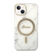 Guess GUBPP14MHMEACSH Capa + Carregador Sem Fios Apple iPhone 14 Plus / iPhone 15 Plus Branca Hardcase, Marble, MagSafe