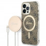 Guess GUBPP13LH4EACSW Capa + Carregador Sem Fios Apple iPhone 13 Pro Castanho Hardcase, 4G Print, MagSafe