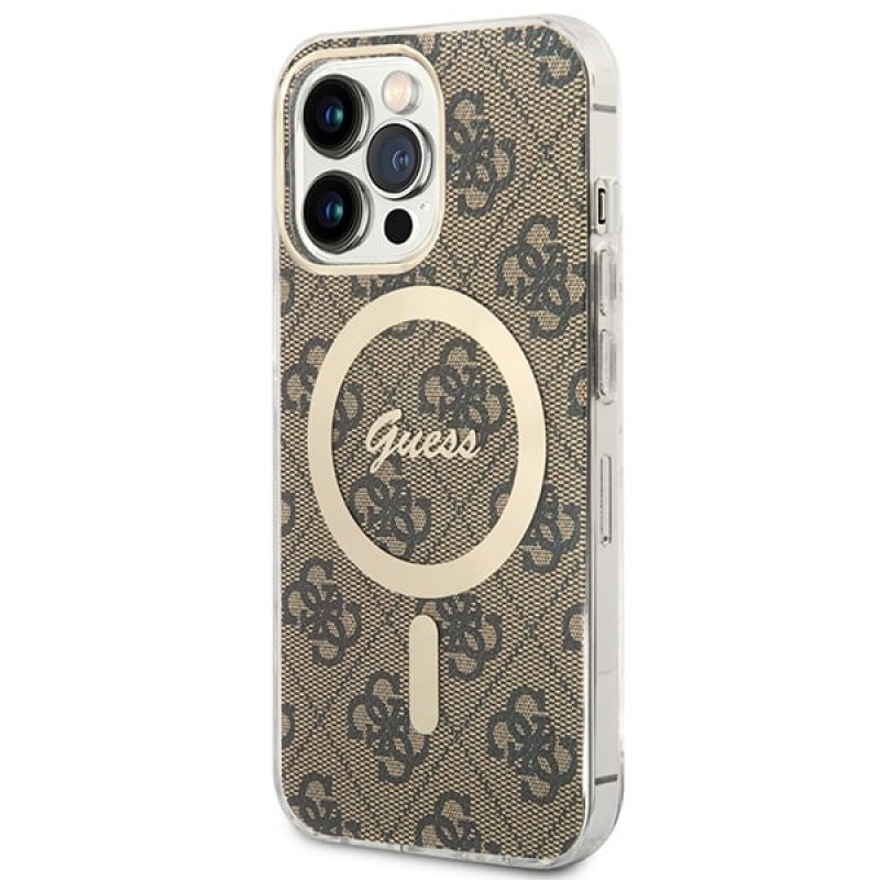 Guess GUBPP13LH4EACSW Capa + Carregador Sem Fios Apple iPhone 13 Pro Castanho Hardcase, 4G Print, MagSafe