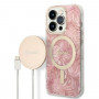 Guess GUBPP14LHJEACSP Capa + Carregador sem fios para Apple iPhone 14 Pro, Jungle, capa rígida rosa, MagSafe