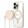Guess GUBPP14LHMEACSH Capa + Carregador sem fios Apple iPhone 14 Pro branca Hardcase, Marble, MagSafe