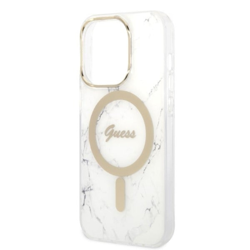 Guess GUBPP14LHMEACSH Capa + Carregador sem fios Apple iPhone 14 Pro branca Hardcase, Marble, MagSafe