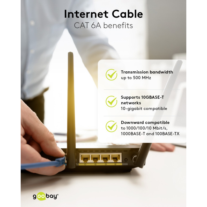 Cabo de rede CAT 6A S/FTP (PiMF) Goobay, 5 m, cinzento, conjunto de 10, condutor de cobre (CU), bainha sem halogéneos (LSZH)