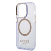 Capa rígida roxa Guess GUHMP14XHTCMU Apple iPhone 14 Pro Max, Gold Outline Translucent, MagSafe