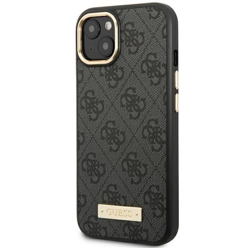 Guess GUHMP14MU4GPRK Capa rígida preta Guess para Apple iPhone 14 Plus / 15 Plus, 4G Logo Plate, MagSafe