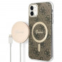 Guess GUBPN61H4EACSW Capa + Carregador sem fios para Apple iPhone 11, 4G Print, capa rígida castanha, MagSafe