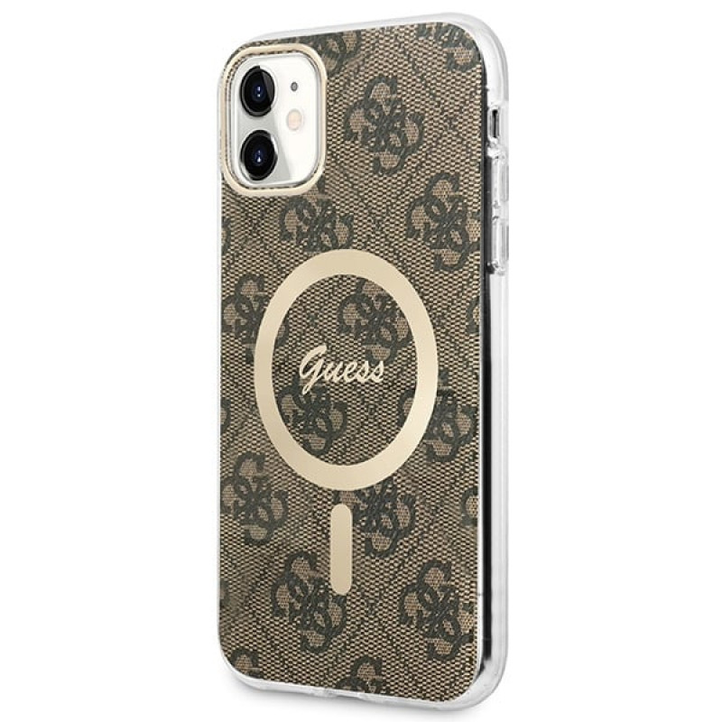 Guess GUBPN61H4EACSW Capa + Carregador sem fios para Apple iPhone 11, 4G Print, capa rígida castanha, MagSafe