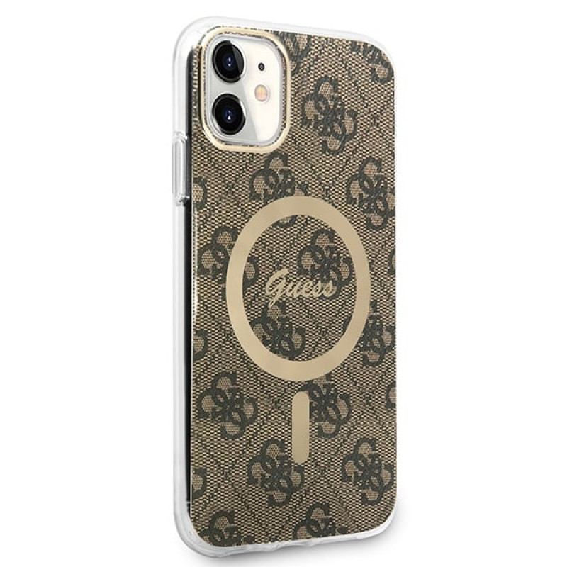 Guess GUBPN61H4EACSW Capa + Carregador sem fios para Apple iPhone 11, 4G Print, capa rígida castanha, MagSafe