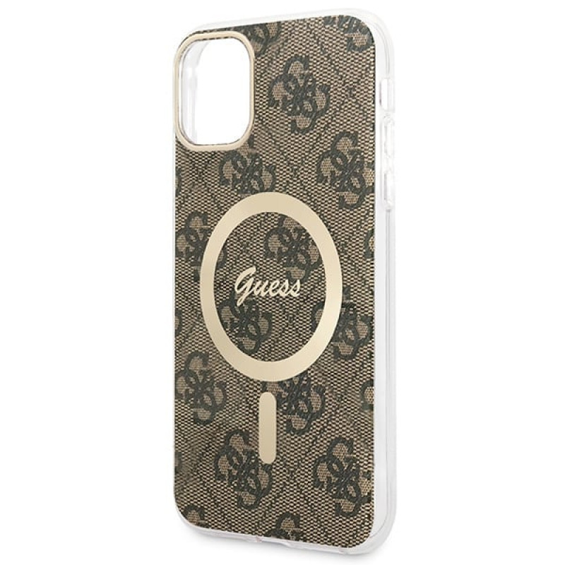 Guess GUBPN61H4EACSW Capa + Carregador sem fios para Apple iPhone 11, 4G Print, capa rígida castanha, MagSafe