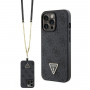 Guess GUHCP13LP4TDSCPK Capa rígida preta Guess Crossbody 4G Metal Logo para Apple iPhone 13/13 Pro
