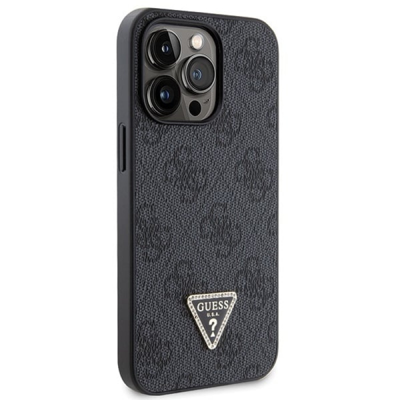 Guess GUHCP13LP4TDSCPK Capa rígida preta Guess Crossbody 4G Metal Logo para Apple iPhone 13/13 Pro