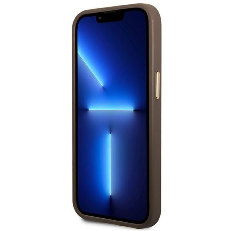 Guess GUHMP14MU4GPRW capa rígida castanha para Apple iPhone 14 Plus / 15 Plus, 4G Logo Plate, MagSafe