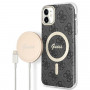 Guess GUBPN61H4EACSK Capa + Carregador Sem Fios para Apple iPhone 11, 4G Print, capa rígida preta, MagSafe
