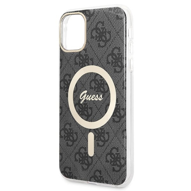 Guess GUBPN61H4EACSK Capa + Carregador Sem Fios para Apple iPhone 11, 4G Print, capa rígida preta, MagSafe