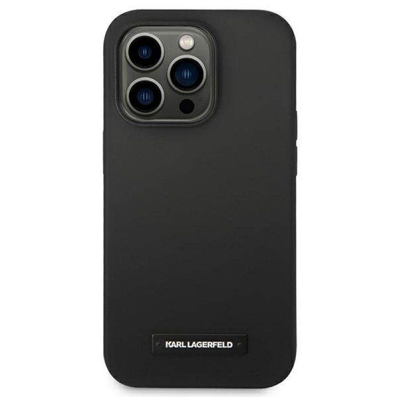 Karl Lagerfeld KLHMP14LSLMP1K capa rígida preta Apple iPhone 14 Pro, Silicone Plaque, MagSafe