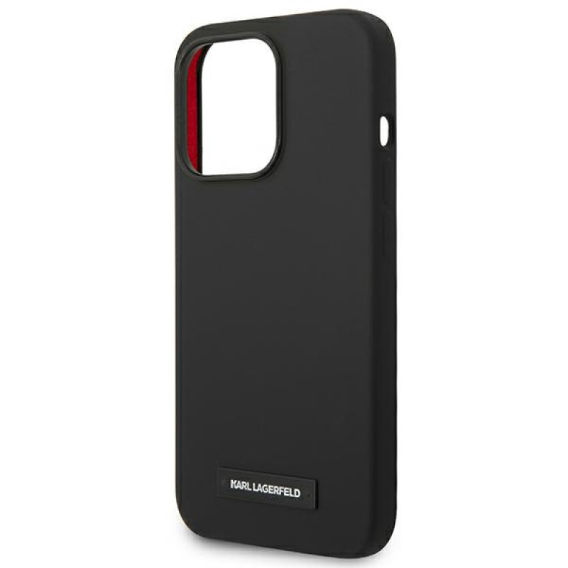 Karl Lagerfeld KLHMP14LSLMP1K capa rígida preta Apple iPhone 14 Pro, Silicone Plaque, MagSafe