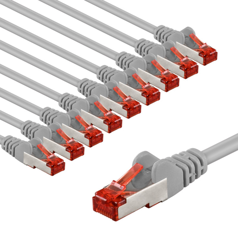 Cabo de patch Goobay CAT 6 S/FTP (PiMF), 5 m, cinzento, conjunto de 10, condutor de cobre (CU), bainha sem halogéneos (LSZH)