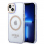 Capa rígida roxa Guess GUHMP14SHTCMU para Apple iPhone 14, Gold Outline Translucent, MagSafe