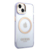 Capa rígida roxa Guess GUHMP14SHTCMU para Apple iPhone 14, Gold Outline Translucent, MagSafe