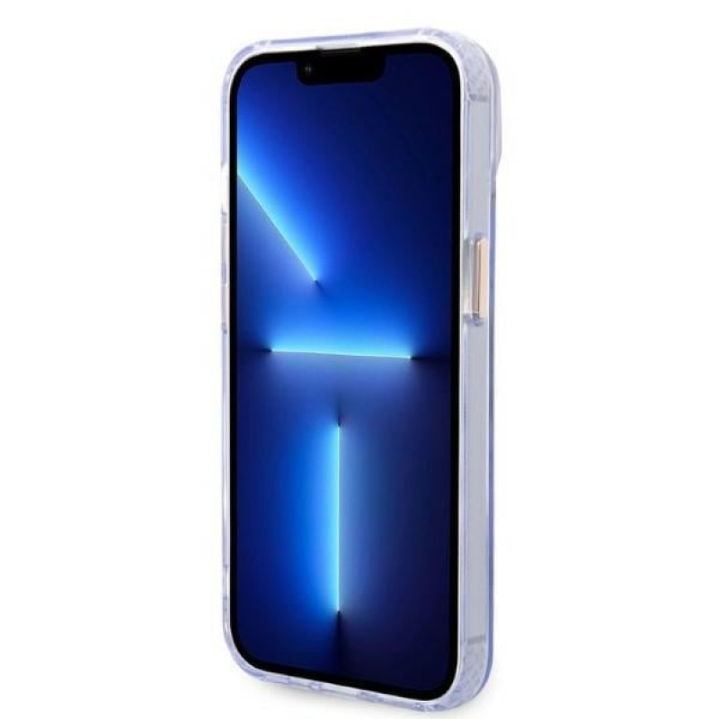 Capa rígida roxa Guess GUHMP14SHTCMU para Apple iPhone 14, Gold Outline Translucent, MagSafe