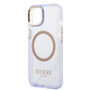 Capa rígida roxa Guess GUHMP14SHTCMU para Apple iPhone 14, Gold Outline Translucent, MagSafe