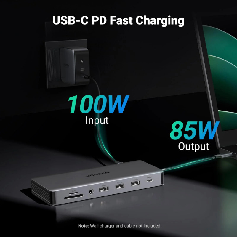 Estação de acoplamento USB-C para portátil Ugreen Revodok Pro 313 (15978), UGR1851, 100 W, cinzento