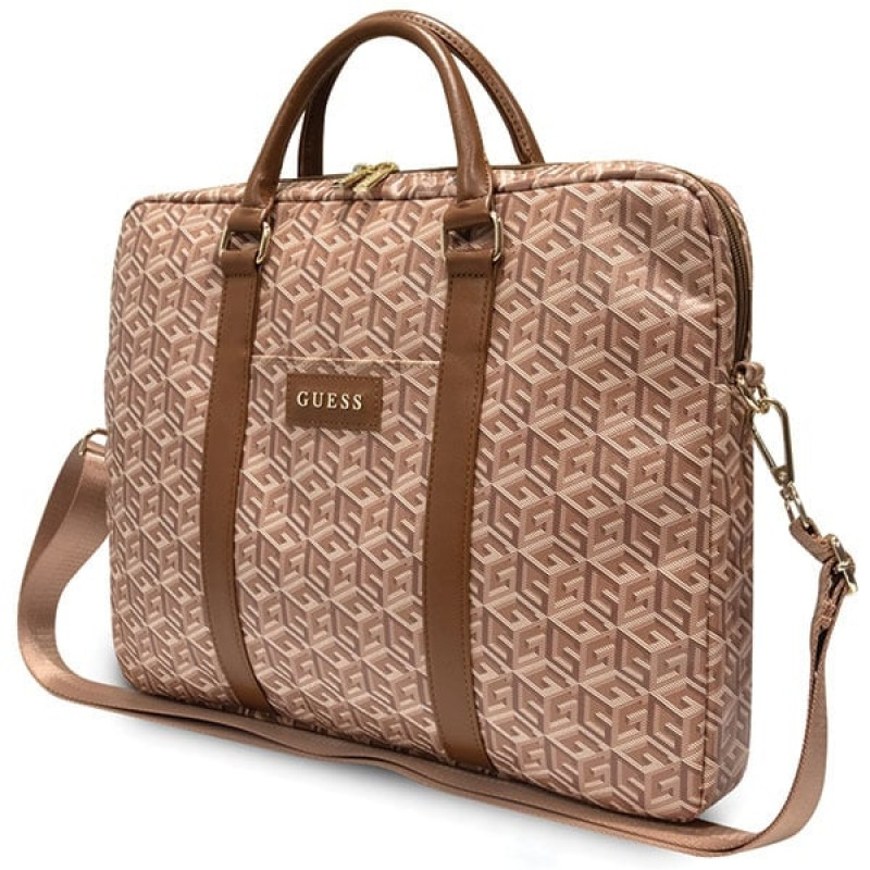 Mala para portátil Guess GCube Stripes GUCB15HGCFSEW, até 16", castanha
