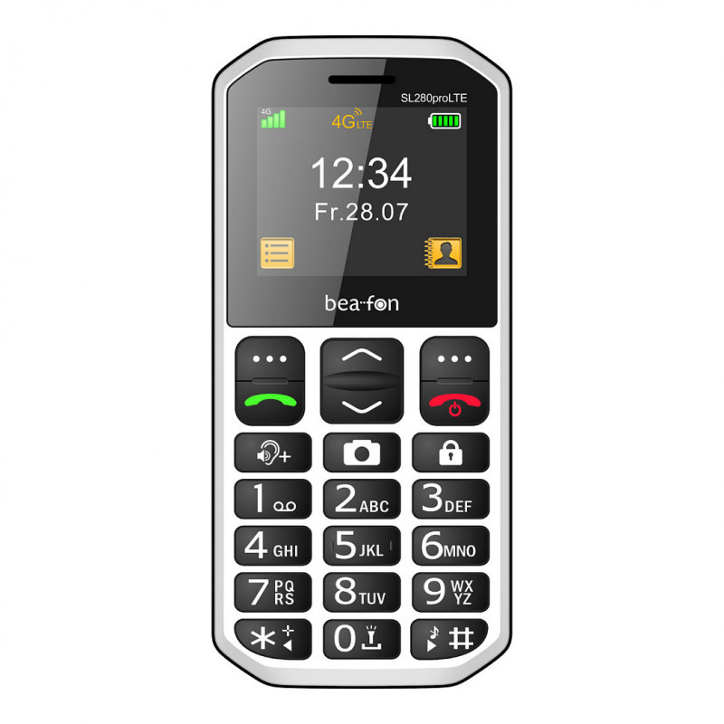 Telemóvel de teclas grandes Beafon SL280pro LTE 4G Silver Line, preto-branco
