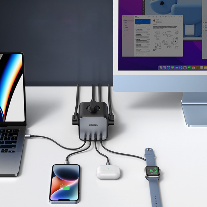 Ugreen CD268 Régua de tomadas cubo 65W USB-A/USB-C + 3x AC, preta