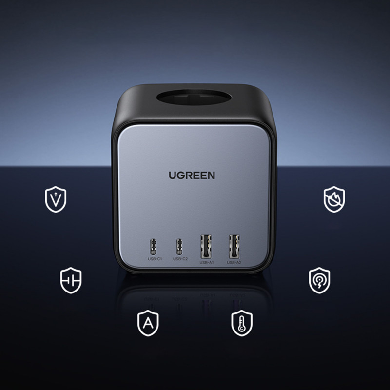 Ugreen CD268 Régua de tomadas cubo 65W USB-A/USB-C + 3x AC, preta