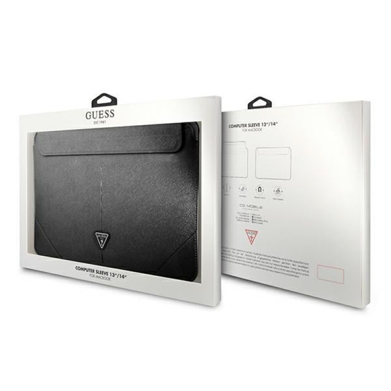 Capa para portátil Guess GUCS14PSATLK Saffiano Triangle Logo 13/14", preta