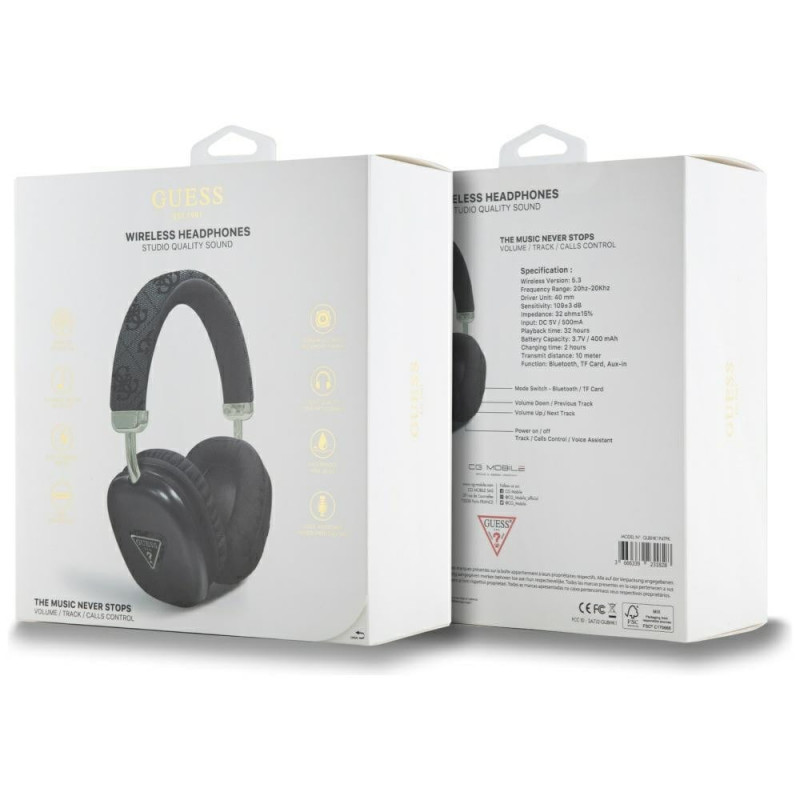 Auscultadores sem fios over-ear Guess 4G Triangle Logo, Bluetooth 5.3, pretos