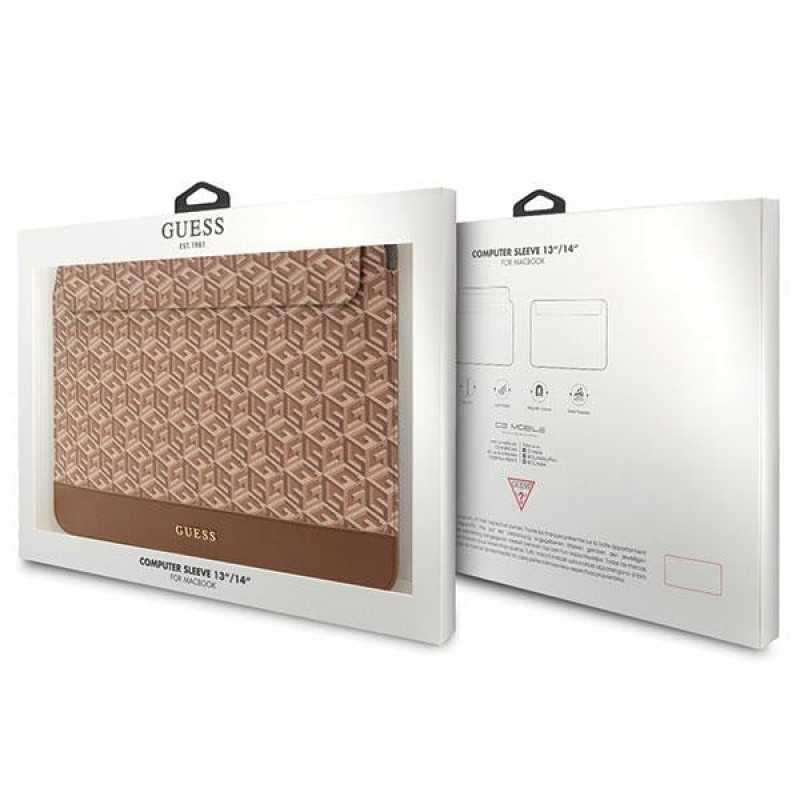 Capa para portátil Guess GUCS14HGCFSEW 14", GCube Stripes, castanha