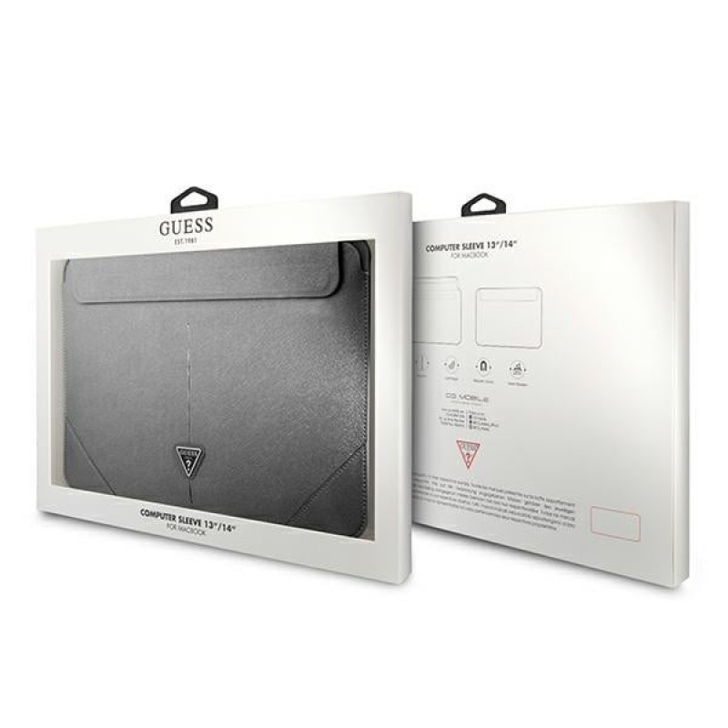 Capa para portátil Guess GUCS14PSATLG 13/14 polegadas, Saffiano Triangle, prateada