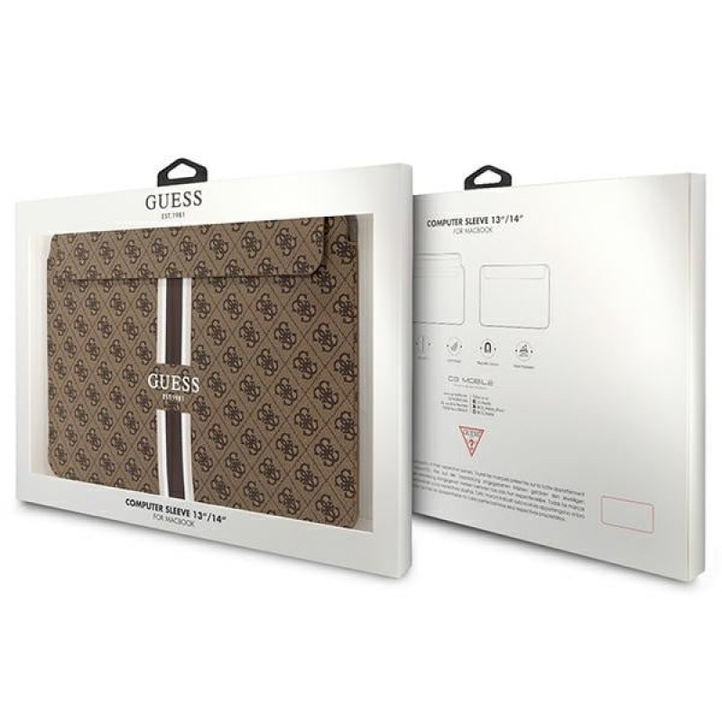 Capa para portátil Guess GUCS14P4RPSW 14 polegadas, 4G Printed Stripes, castanha