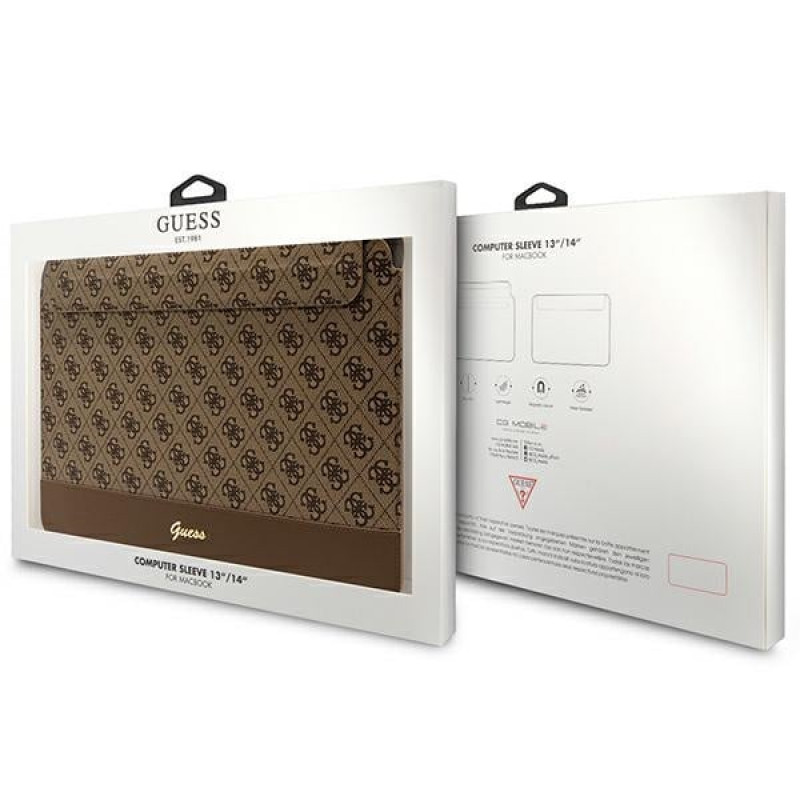 Capa para portátil Guess GUCS14PS4SGW 14 polegadas, 4G Stripe Metal Logo, castanha