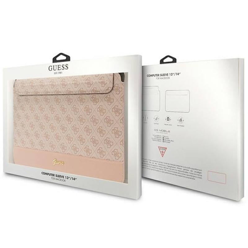 Capa para portátil Guess GUCS14PS4SGP 14 polegadas, 4G Stripe Metal Logo, rosa