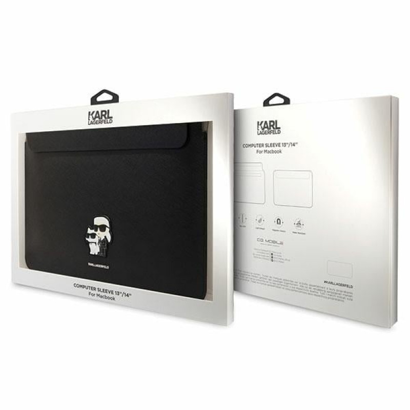 Mala para portátil Karl Lagerfeld KLCS14SAKCPMK para 14 polegadas, preta, Saffiano Karl&Choupette