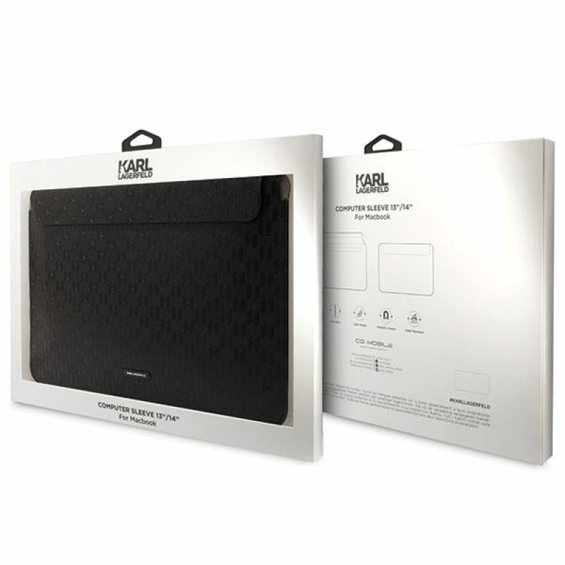 Mala para portátil Karl Lagerfeld KLCS14SAKLHPK para 14", preta, Saffiano Monogram Plaque