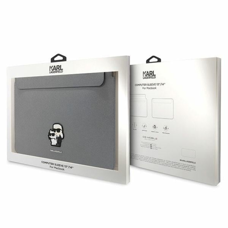 Karl Lagerfeld KLCS14SAKCPMG Capa para portátil de 14", prateada, Saffiano Karl&Choupette