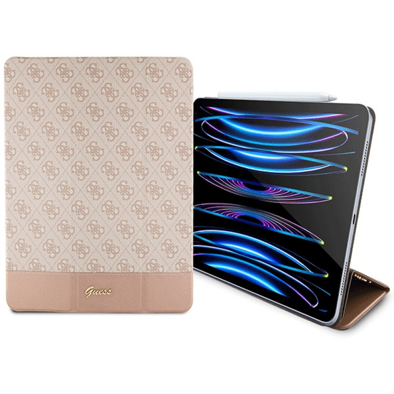 Guess GUFCP12PS4SGP Apple iPad Pro 12.9" (2020/2021/2022, 4.ª/5.ª/6.ª geração) capa tipo livro, 4G Stripe Allover, rosa