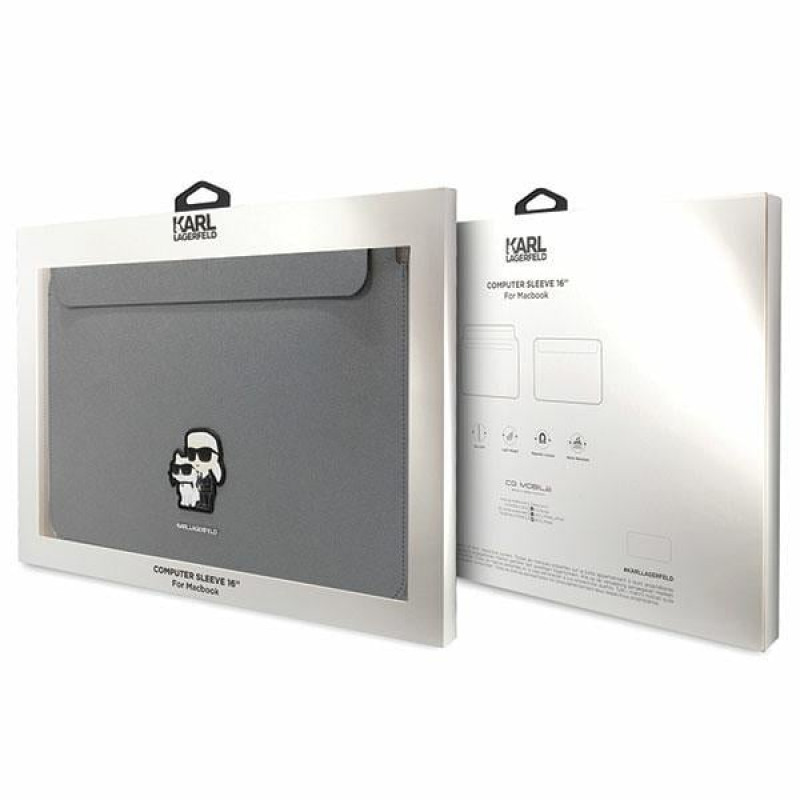 Capa para portátil Karl Lagerfeld KLCS16SAKCPMG para 16", prateada, Saffiano Karl&Choupette