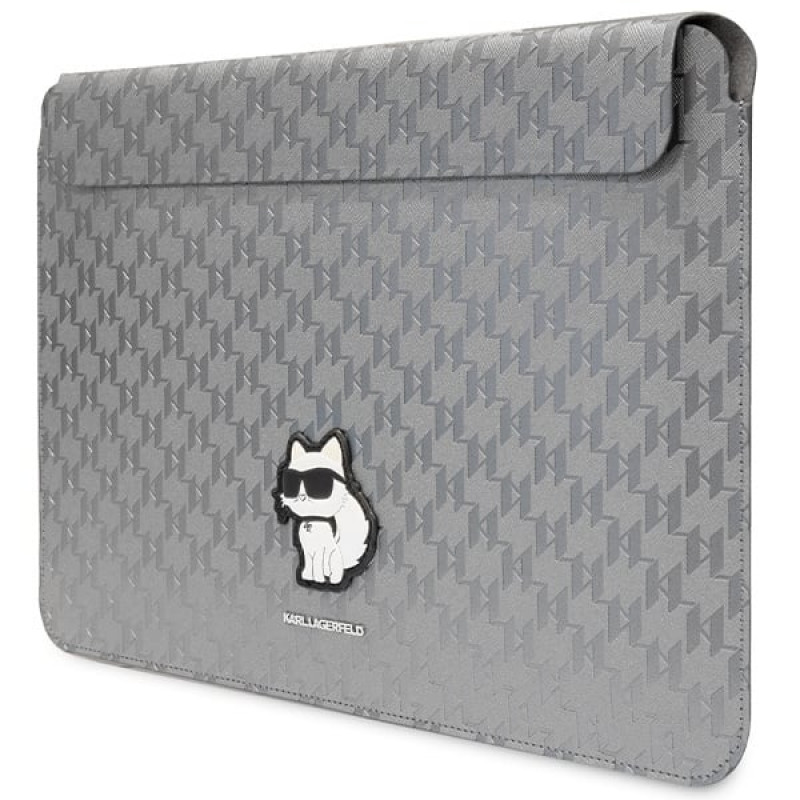 Mala para portátil Karl Lagerfeld KLCS14SAKHPCG para 14 polegadas, prateada, Saffiano Monogram Choupette