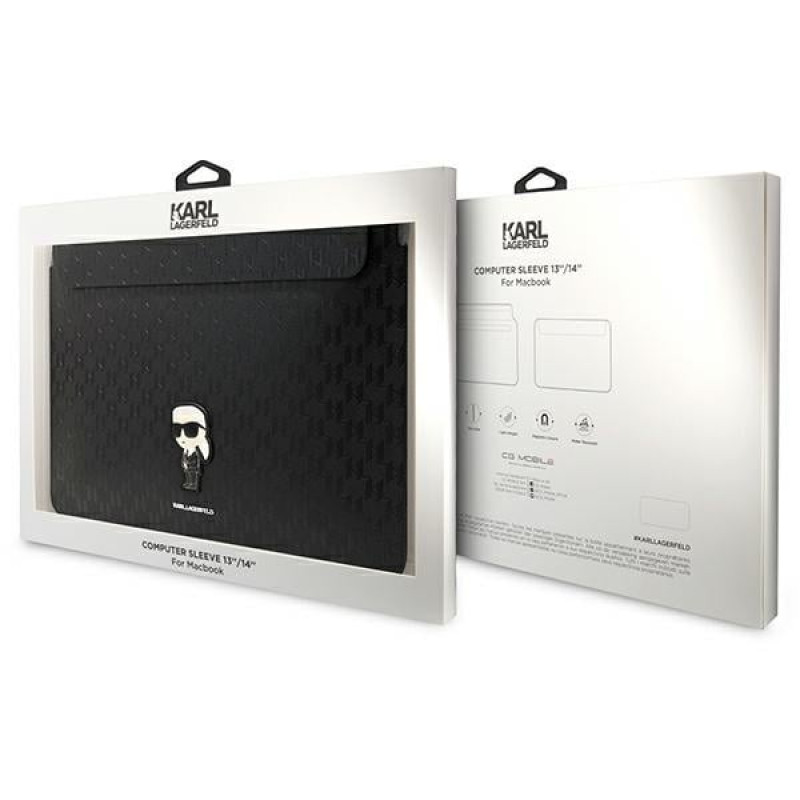Karl Lagerfeld KLCS14SAKHPKK Mala para portátil de 14", preta, Saffiano Monogram Ikonik