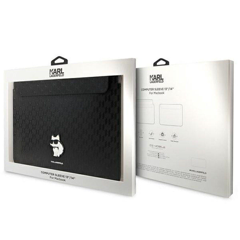 Karl Lagerfeld KLCS14SAKHPCK Capa para portátil de 14", preta, Saffiano Monogram Choupette