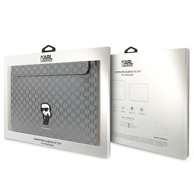 Mala para portátil Karl Lagerfeld KLCS14SAKHPKG para 14", prateada, Saffiano Monogram Ikonik