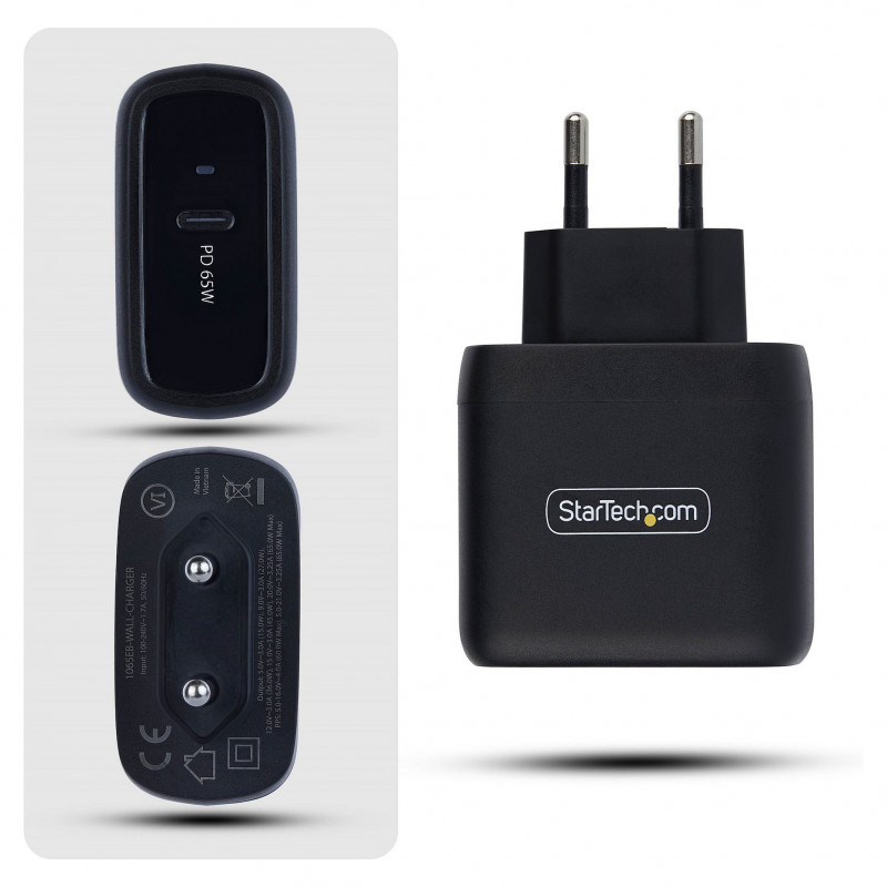 Carregador de portátil StarTech.com 1065EB-WALL-CHARGER 65 W USB-C GaN, preto